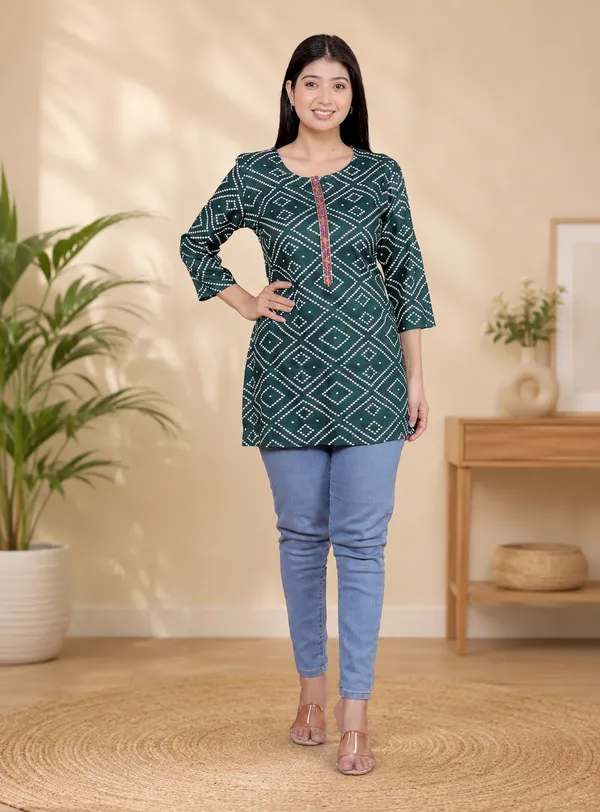 Green_Cotton_Straight_Kurti_For_Women