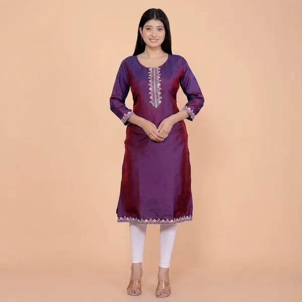 Wine_Satin_Straight_Kurti_For_Women