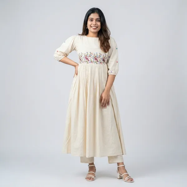 White_Cotton_Polyester_Anarkali_Kurti_For_Women
