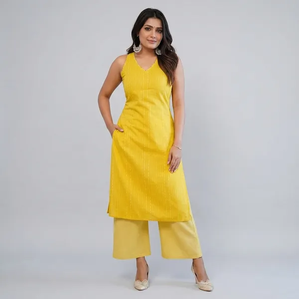 Yellow_Cotton_Polyester__Kurti_With_Pant_Set_For_Women