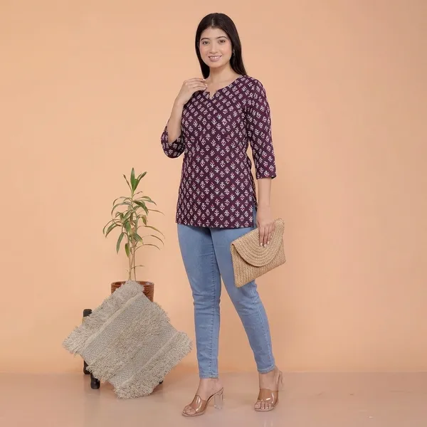 Wine_Rayon_Short_Kurti_For_Women