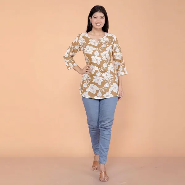 Light_Brown_Cotton_Straight_Kurti_For_Women