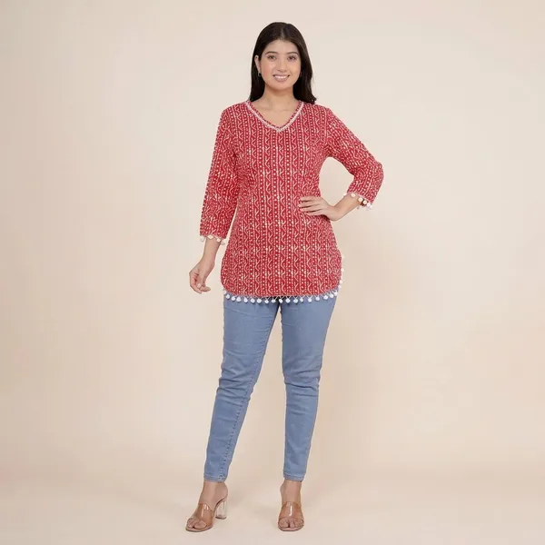 Red_Cotton_Straight_Kurti_For_Women