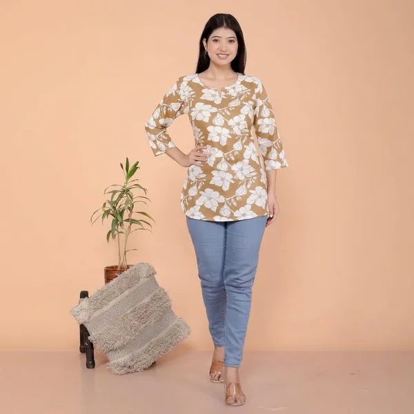 Light_Brown_Cotton_Straight_Kurti_For_Women