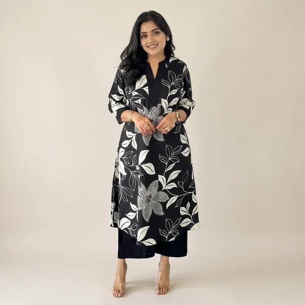 Black_Cotton_Kurti_With_Pant_Set_For_Women
