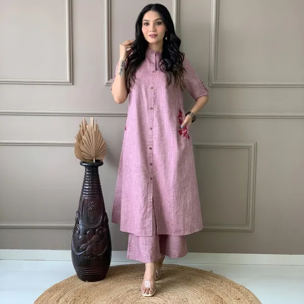 Lavender_Cotton_Polyester_Kurti_With_Palazzo_For_Women