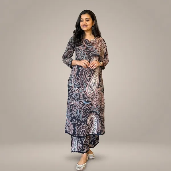 Black_Cotton__Polyester__Kurti_With_Pant_Set_For_Women