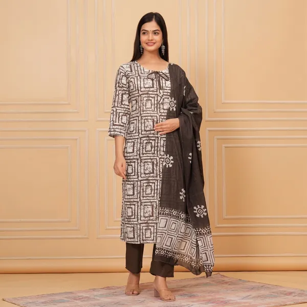 Brown_Cotton__Polyester_Kurti_With_Pant_Set_For_Women