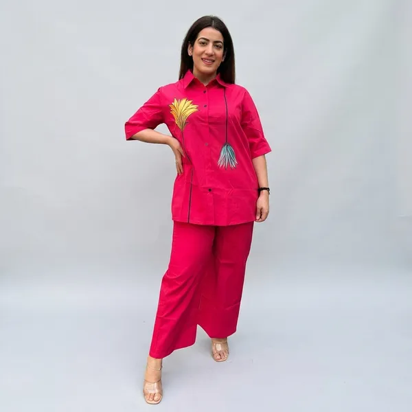 Red_Cotton_Polyester_Kurti_With_Pant_For_Women