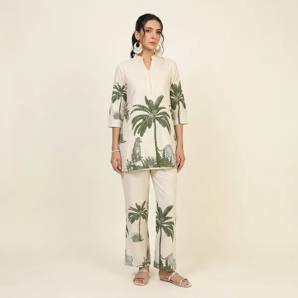 White__And_Green_Cotton_Kurti_With_Pant_Set_For_Women