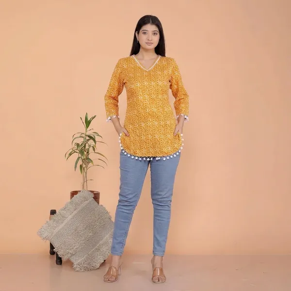Yellow_Cotton_Straight_Kurti_For_Women