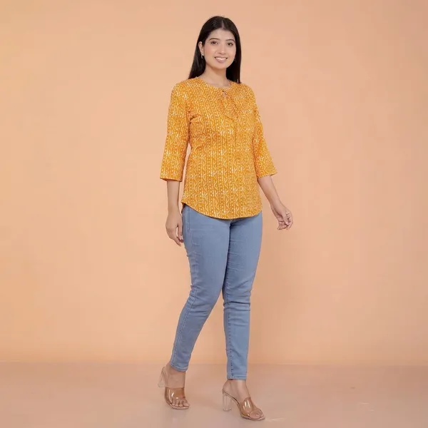Yellow_Cotton_Straight_Kurti_For_Women