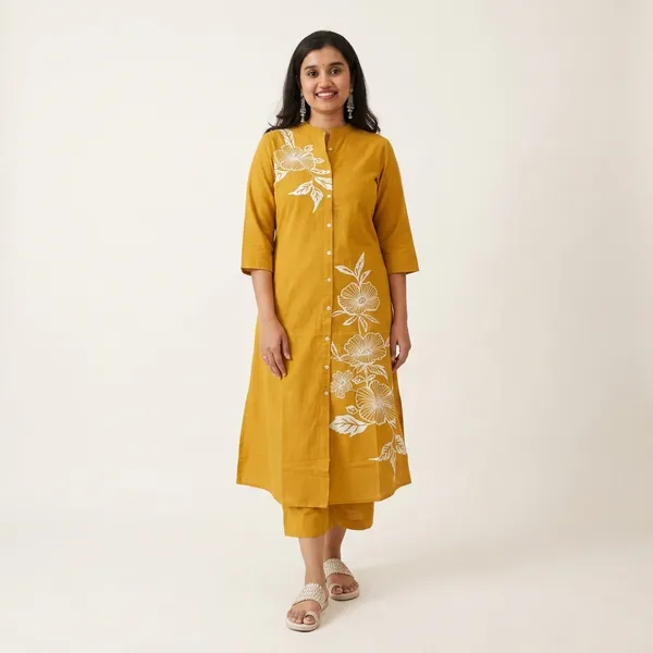Yellow_Cotton_Kurti_With_Pant_Set_For_Women