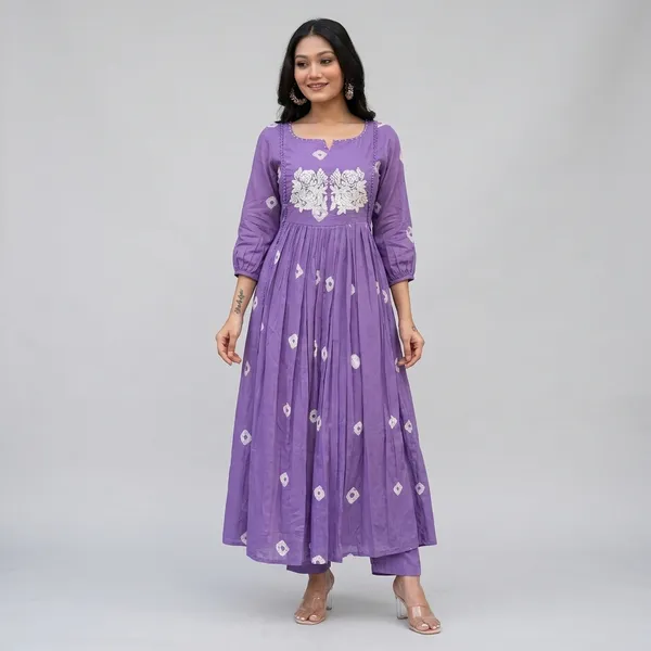 Purple_Cotton_Polyester_Anarkali_Kurti_With_Pant_For_Women
