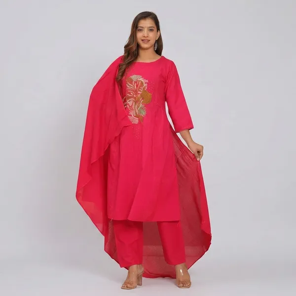 Pink_Cotton_Kurti_With_Pant_Set_For_Women