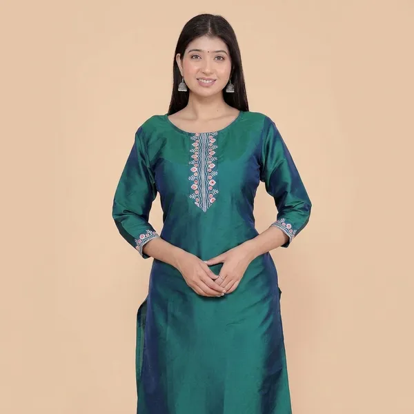 Green_Satin_Straight_Kurti_For_Women