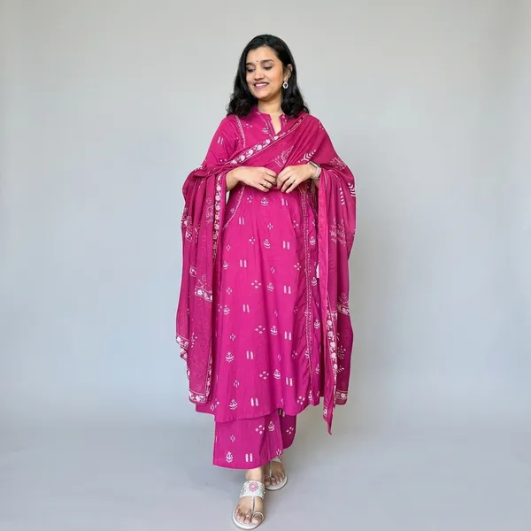 Pink_Cotton__Polyester_Anarkali_Kurti_With_Pant_Set_For_Women