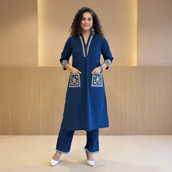 Blue_Cotton_Kurti_With_Pant_Set_For_Women