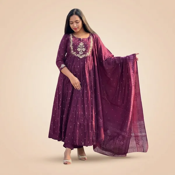Purple_Cotton_Anarkali_Kurti_With_Pant_Set_For_Women