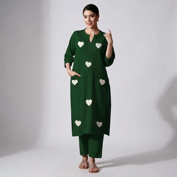 Green_Cotton_Kurti_With_Pant_Set_For_Women