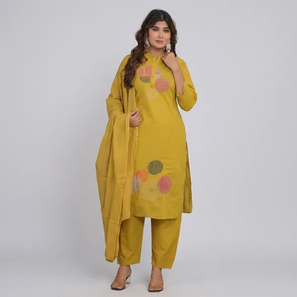Yellow_Cotton_Kurti_With_Pant_Set_For_Women