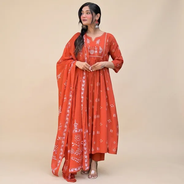 Orange_Cotton_Kurti_With_Pant_Set_For_Women