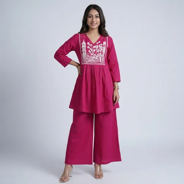 Pink_Cotton__Polyester_Anarkali_Kurti_With_Pant_For_Women