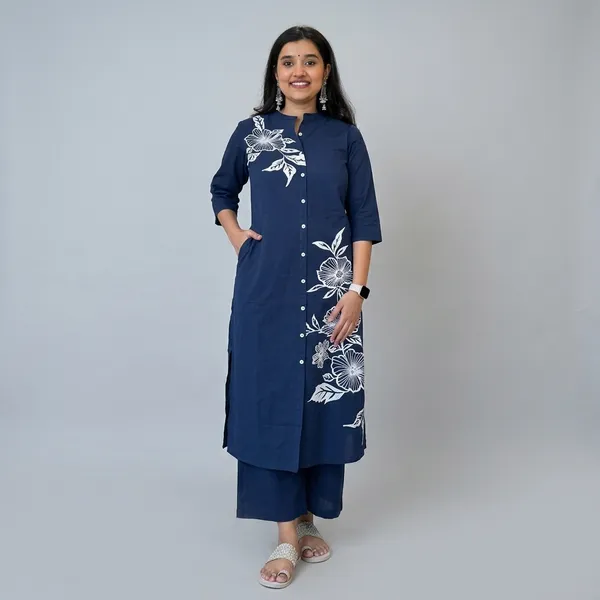Blue_Cotton_Kurti_With_Pant_Set_For_Women