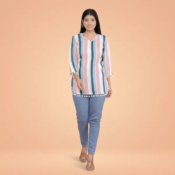 White__And_Pink_Cotton_Straight_Kurti_For_Women
