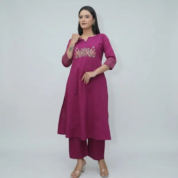 Purple_Cotton_Kurti_With_Pant_Set_For_Women