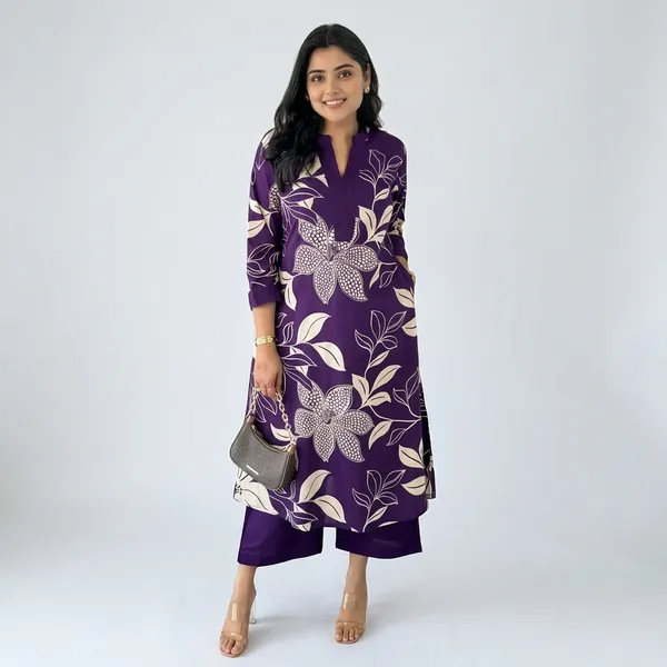 Purple_Cotton_Kurti_With_Pant_Set_For_Women