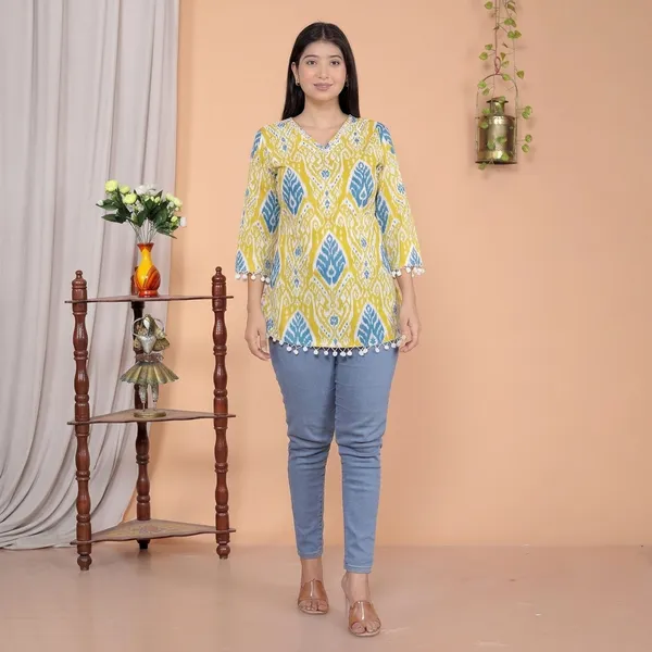 Yellow_Cotton_Straight_Kurti_For_Women
