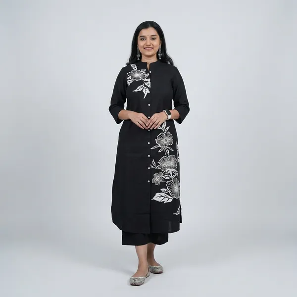 Black_Cotton_Kurti_With_Pant_Set_For_Women