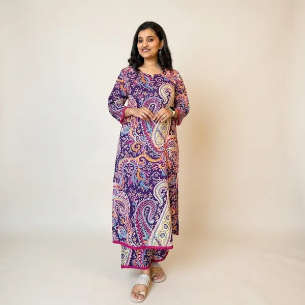Multicolor_Cotton__Polyester_Kurti_With_Pant_Set_For_Women