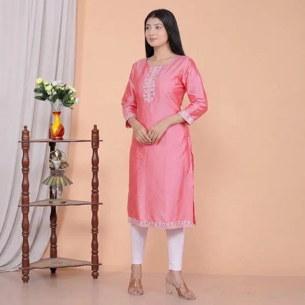 Pink_Satin_Straight_Kurti_For_Women
