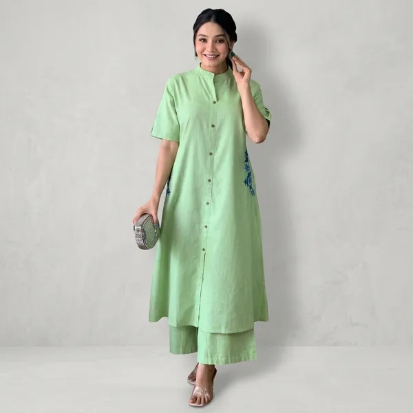 Mint_Green_Cotton_Polyester__Kurti_With_Palazzo_For_Women