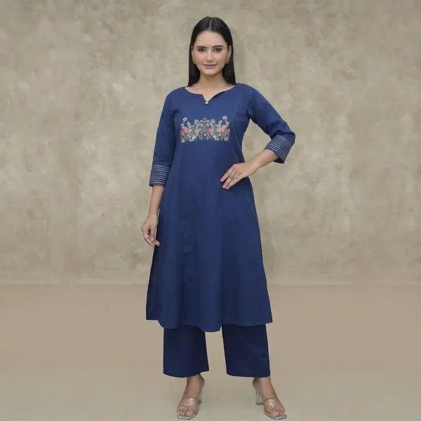 Blue_Cotton_Kurti_With_Pant_Set_For_Women