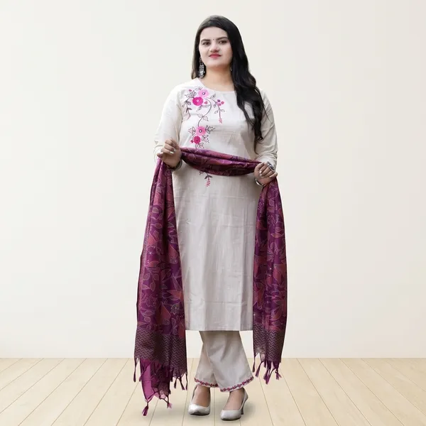 Beige_Cotton_Polyester__Kurti_With_Pant_Set_For_Women