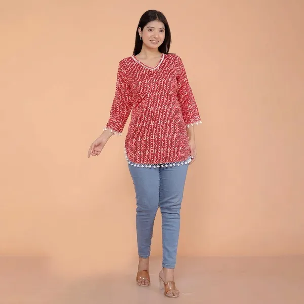Red_Cotton_Straight_Kurti_For_Women