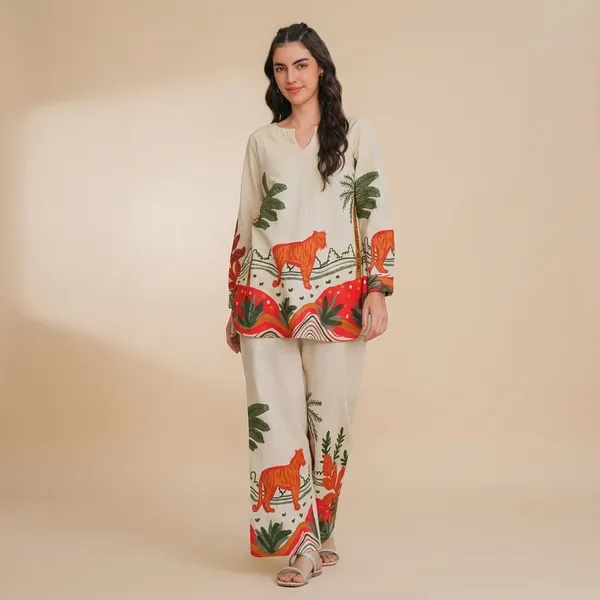 White__And_Orange_Cotton_Kurti_With_Pant_Set_For_Women