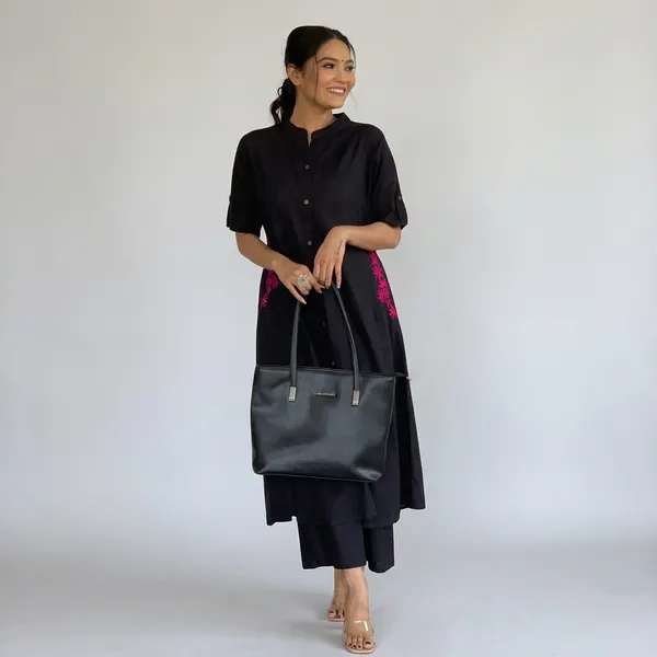 Black_Cotton__Polyester_Kurti_With_Palazzo_For_Women