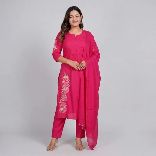 Pink_Cotton_Kurti_With_Pant_Set_For_Women