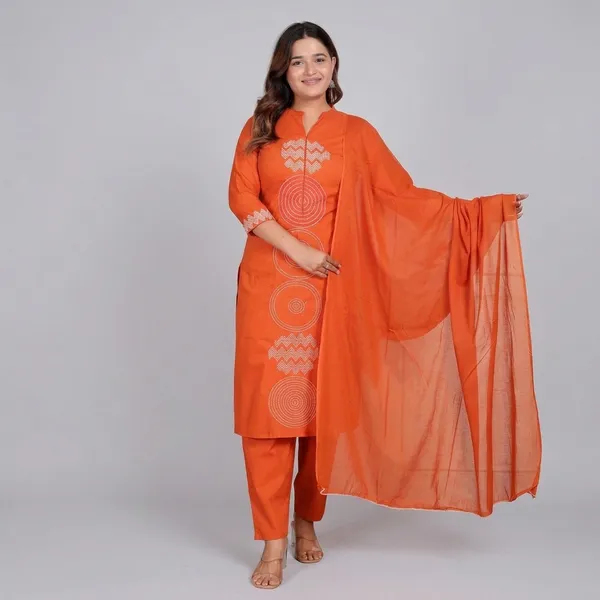 Dark_Orange_Cotton_Kurti_With_Pant_Set_For_Women