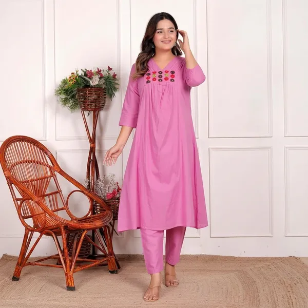 Pink_Cotton_Anarkali_Kurti_With_Pant_For_Women