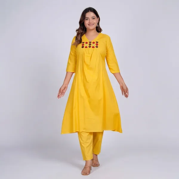 Yellow_Cotton_Anarkali_Kurti_With_Pant_For_Women