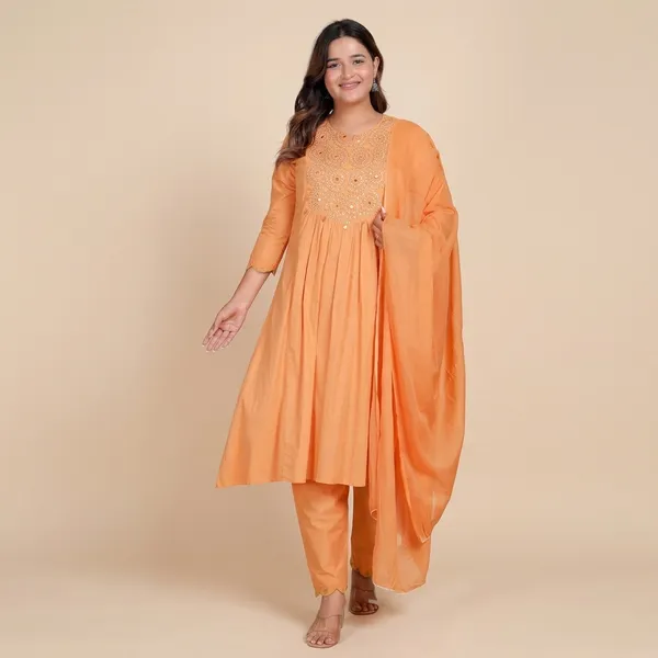Orange_Cotton_Anarkali_Kurti_With_Pant_Set_For_Women
