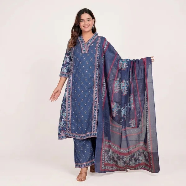 Navy_Blue_Cotton_Kurti_With_Pant_Set_For_Women