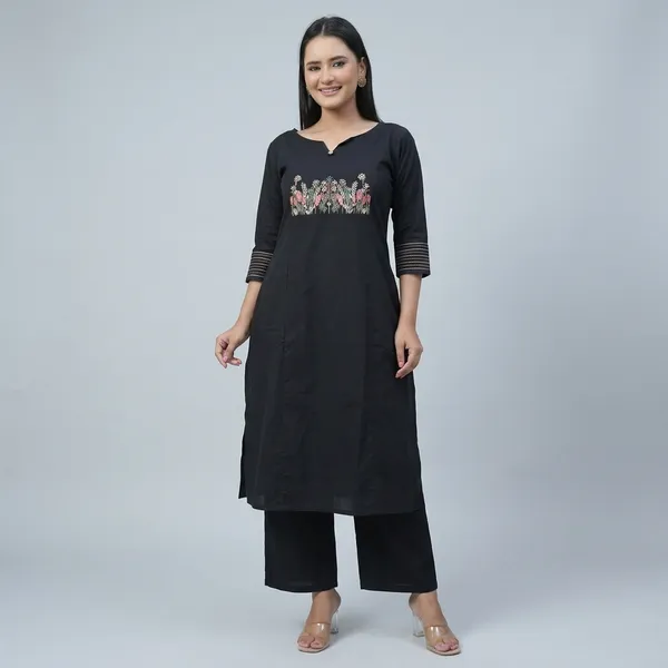 Black_Cotton_Kurti_With_Pant_Set_For_Women
