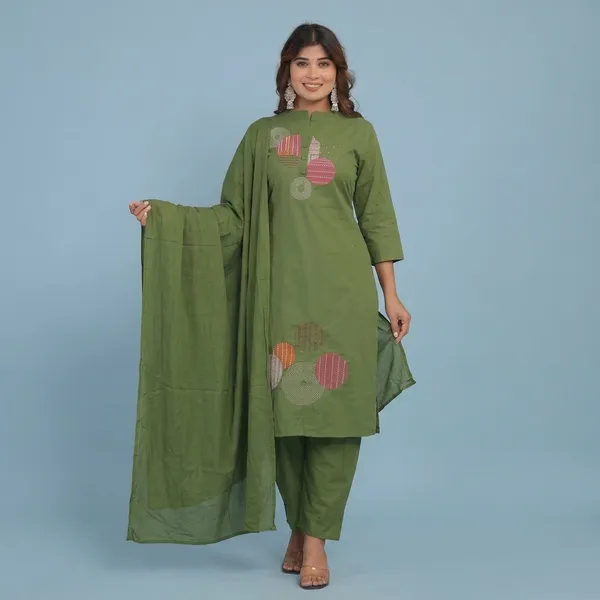 Green_Cotton_Kurti_With_Pant_Set_For_Women