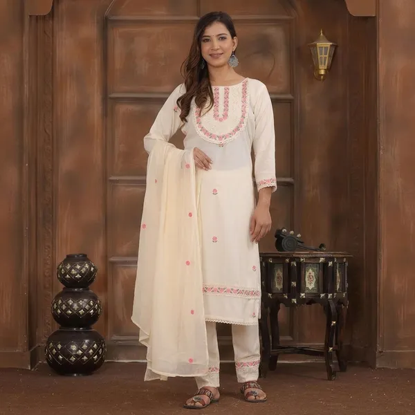 White_Cotton_Kurti_With_Pant_Set_For_Women